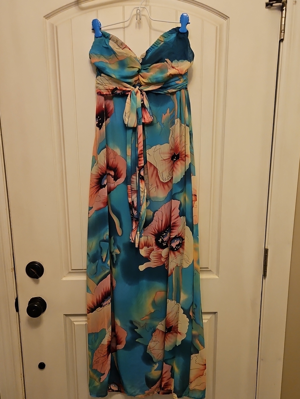 Xhilaration Teal Strapless Floral Maxi Dress with Tie